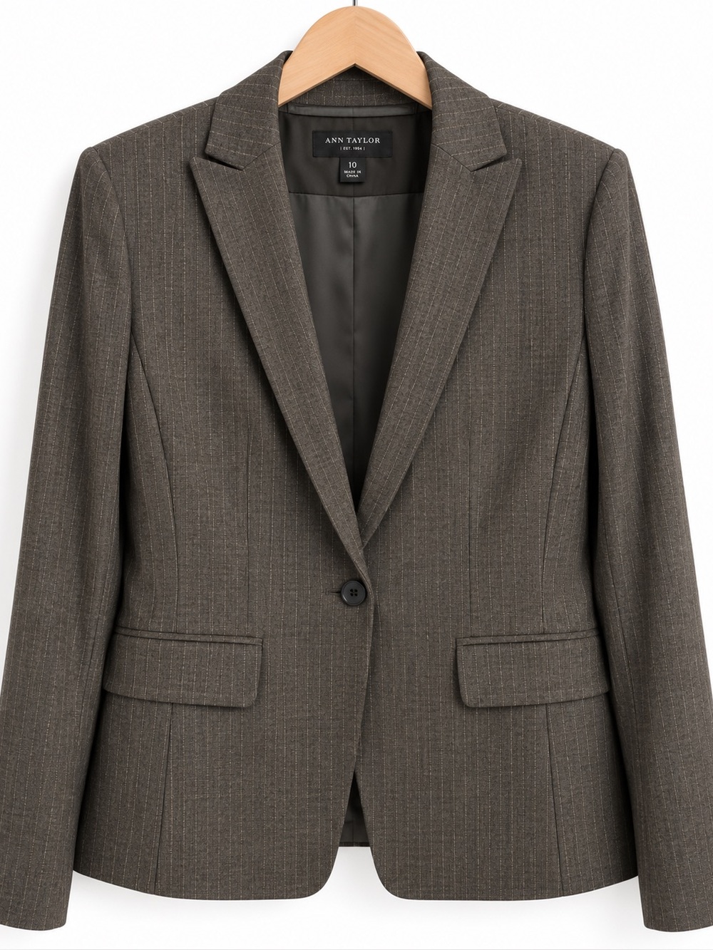 Ann Taylor Charcoal Gray Pinstripe Blazer | women’s Size 10